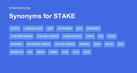 synonyms for stake|STAKE in Thesaurus: 1000+ Synonyms & Antonyms for STAKE.